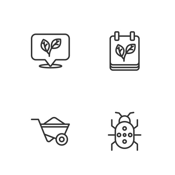 设置线科罗拉多甲虫，独轮车，叶子和日历与秋天的叶子图标。向量图片下载