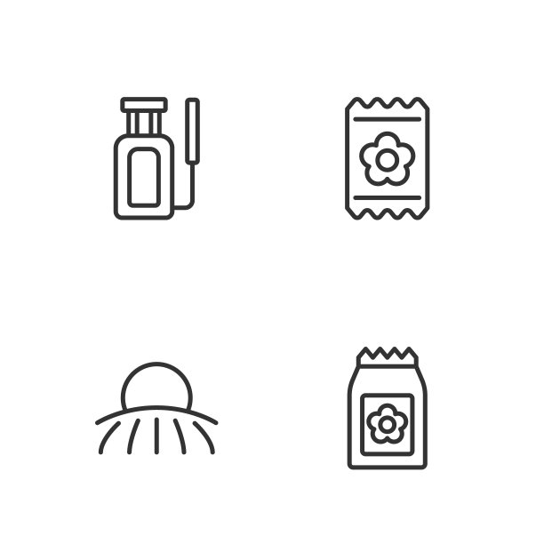 设置线包充满种子，日出，花园喷雾器的水和图标。向量图片下载