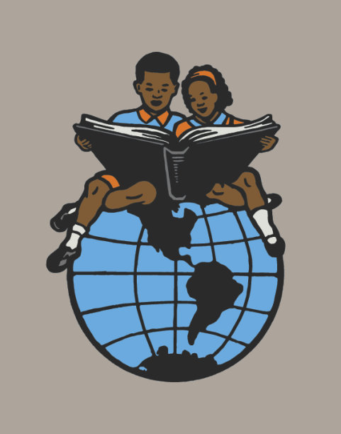 两个坐在地球仪上的孩子图片下载