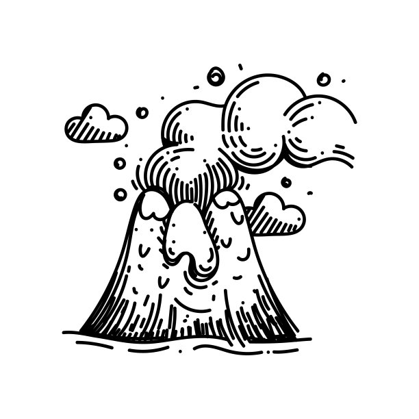 火山爆发线图标，草图设计，像素完美，可编辑的笔画。图片下载