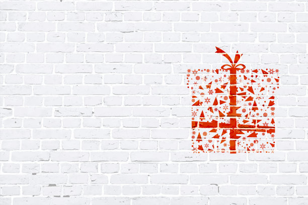 现代白色砖图案墙纹理垃圾背景圣诞矢量插画与红色创意圣诞礼盒涂鸦涂鸦在墙上图片下载
