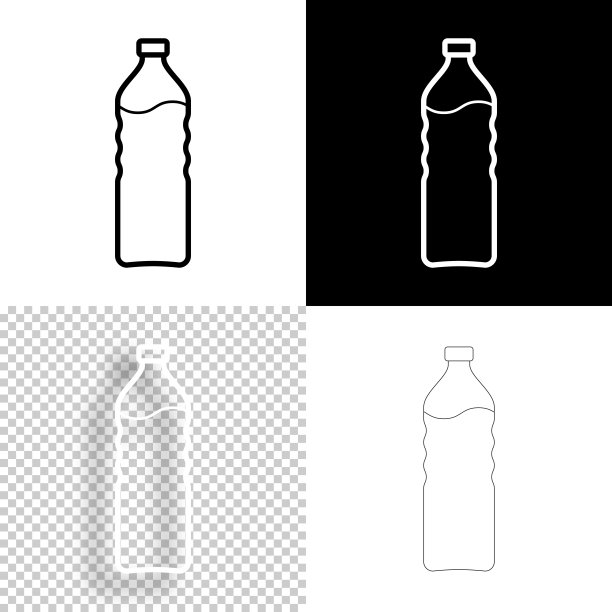 一瓶水。图标设计。空白，白色和黑色背景-线图标图片下载