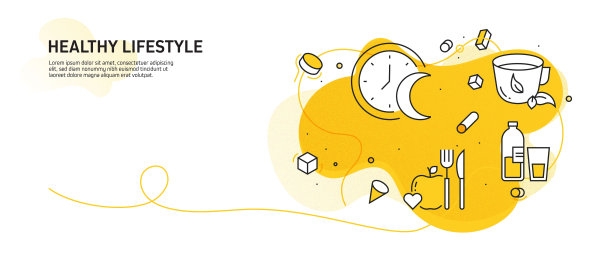 健康生活方式相关的现代线条风格矢量插图图片下载