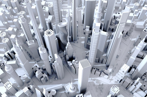 拥有摩天大楼、写字楼和住宅区的现代化城市。三维渲染图，区域视图图片下载