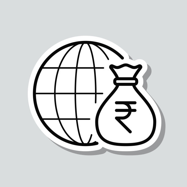 全世界的印度卢比。图标贴纸在灰色背景图片下载