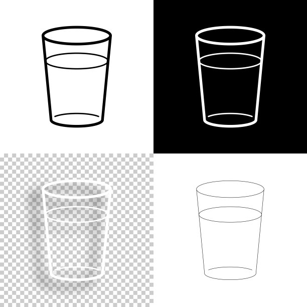 玻璃。图标设计。空白，白色和黑色背景-线图标图片下载