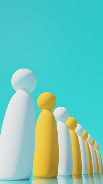 一组黄白色塑料片排成一行，社区主题，三维插图图片下载