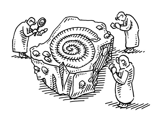 一组考古学家正在研究化石绘画图片下载