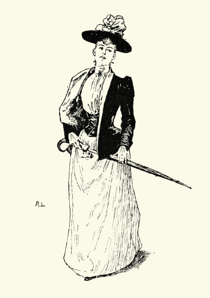 19世纪的妇女服饰，裙子，木槌，帽子图片下载