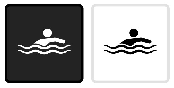 游泳图标上的黑色按钮与白色翻转图片下载
