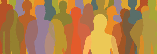 矢量字符-剪影。难以辨认的男女肖像。一群人。图片下载