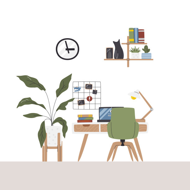 可爱的现代工作空间，装饰，植物和手表图片下载