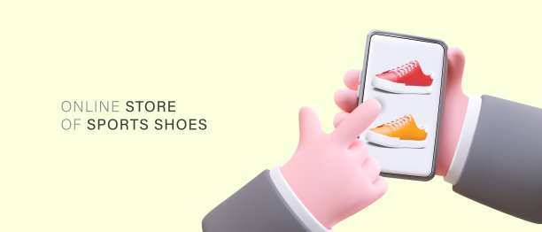 运动鞋网上商店。买家在智能手机屏幕上选择产品图片下载
