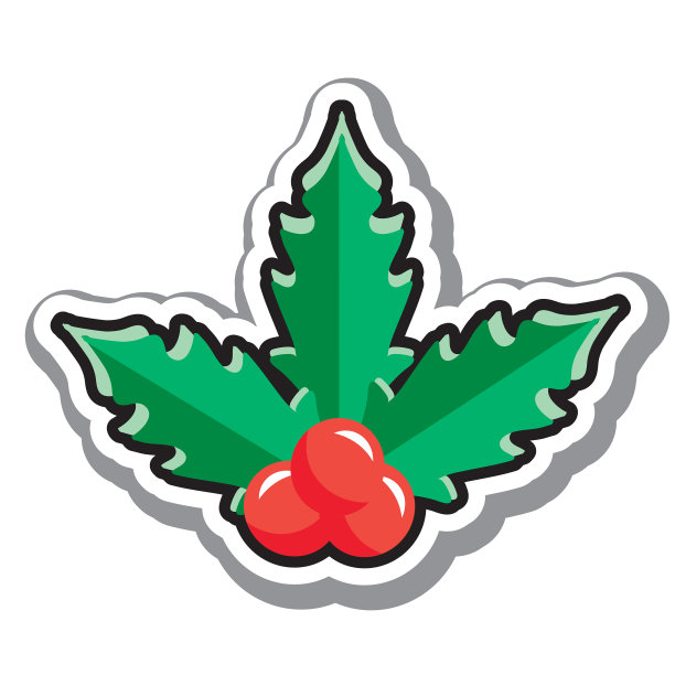 圣诞平面设计图标槲寄生冬青与浆果在白色的背景图片下载