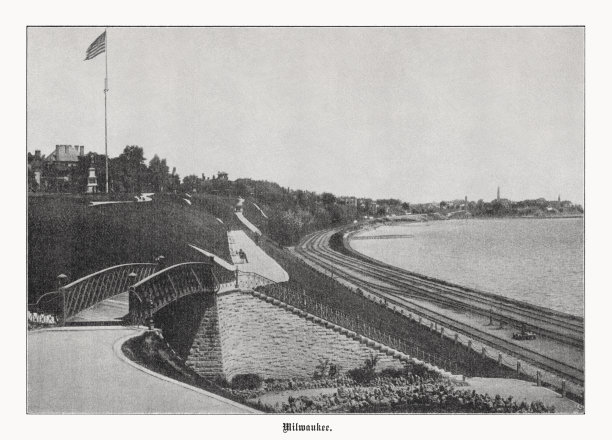 美国威斯康辛州密尔沃基的海岸景色，半色调印刷，1899年出版图片下载