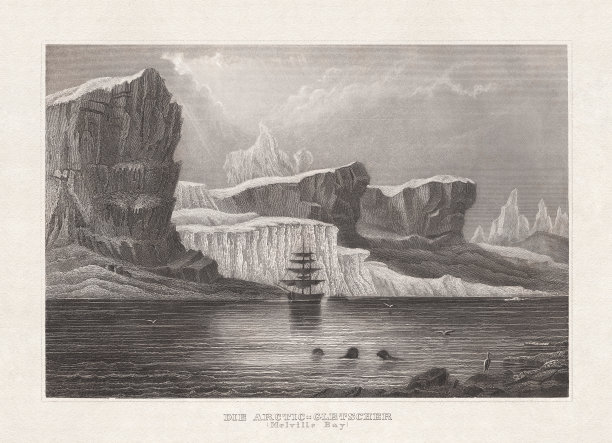 格陵兰岛梅尔维尔湾的北极冰川，钢铁雕刻，1860年图片下载
