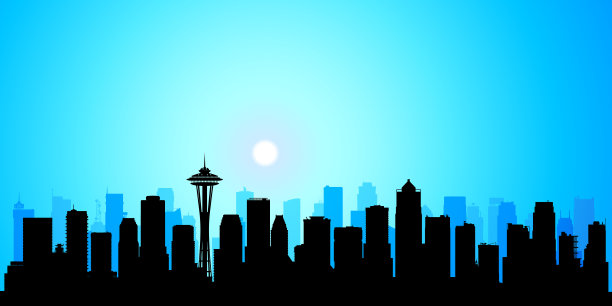 西雅图天际线剪影(所有建筑物都是完整和可移动的)图片下载