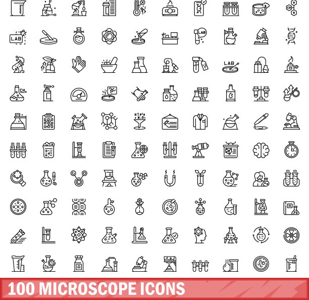 100个显微镜图标轮廓样式图片下载