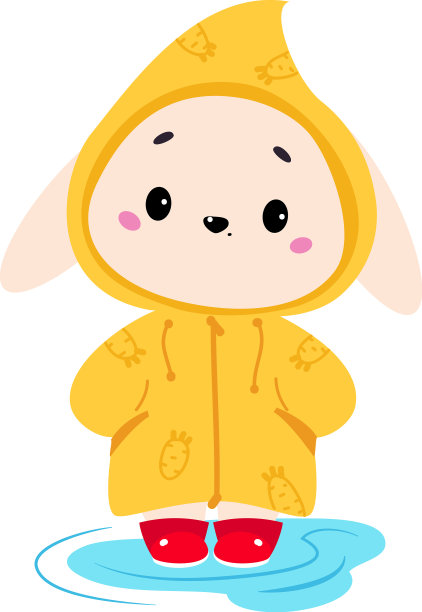 可爱的兔子在下雨天穿着雨衣散步图片下载