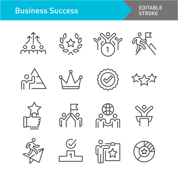 商业成功图标-线系列-可编辑的笔触图片下载