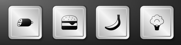 准备好腊肠香肠汉堡香蕉和西兰花图片下载