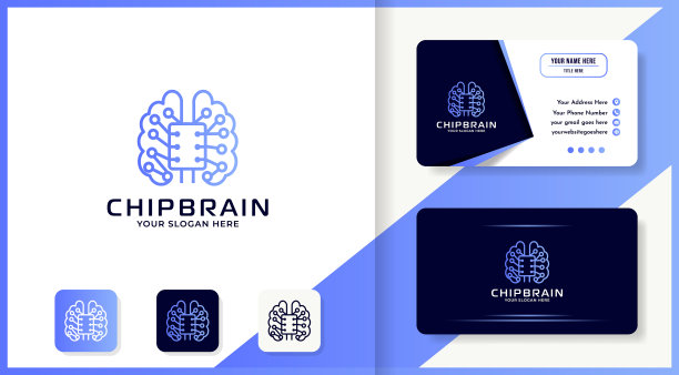 脑芯片技术的标志设计采用单声道线图片下载