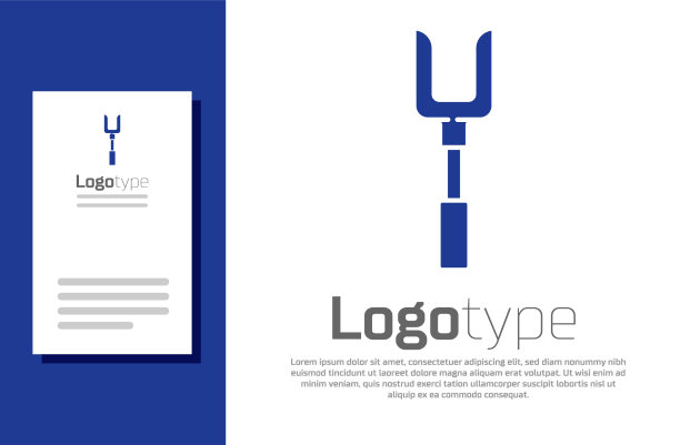蓝色烧烤叉图标隔离在白色图片下载