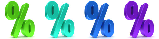 百分比标志百分比符号销售折扣价格标签价格偏离标签绿色绿松石青色蓝色紫色丁香色3d渲染图形插图隔离在白色背景高分辨率打印和演示图片下载