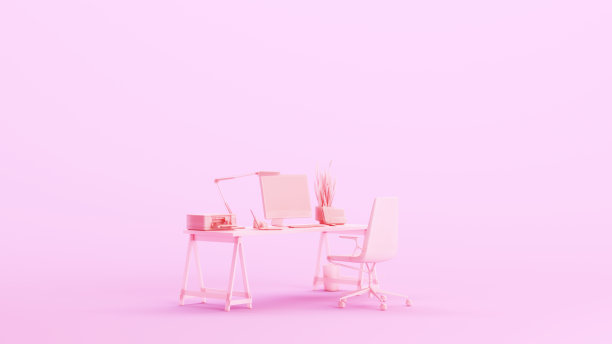 粉红色的家庭办公室办公桌工作室空间工作场所远程工作工作媚俗的蓝色左侧背景图片下载