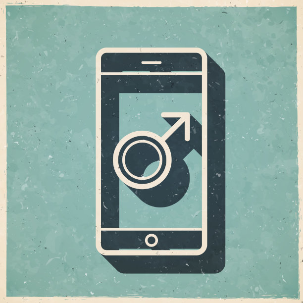 带有男性标志的智能手机。图标复古复古风格-旧纹理纸图片下载