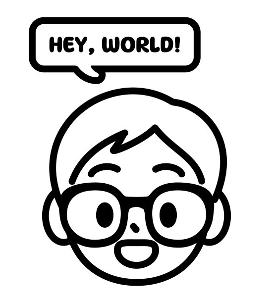 一个带着牛角框眼镜的微笑男孩可爱的脸设计，极简风格，线条艺术，黑白轮廓图片下载