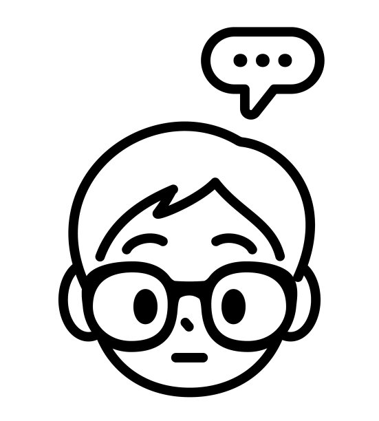 无表情男孩的可爱脸设计，戴着牛角框眼镜，极简风格，线条艺术，黑白轮廓图片下载