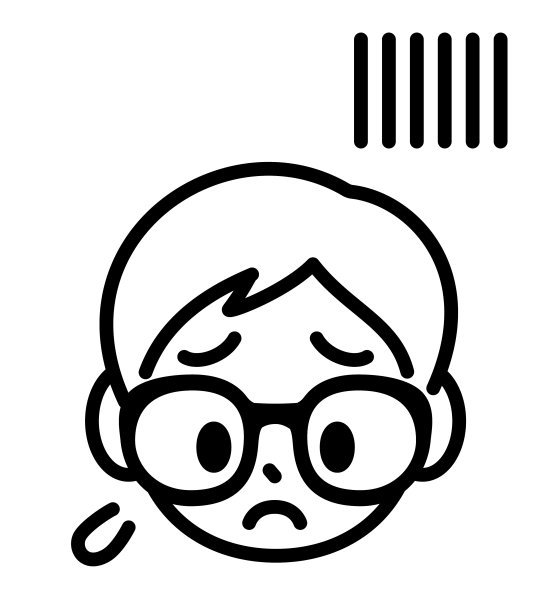 一个悲伤男孩的可爱脸设计，戴着牛角框眼镜，极简风格，线条艺术，黑白轮廓图片下载