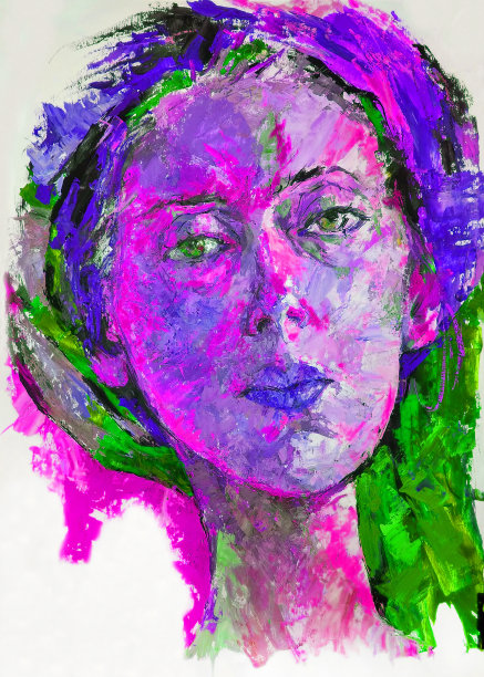 插图油画肖像的乌克兰妇女在一个头饰披肩覆盖在粉红色的头发图片下载