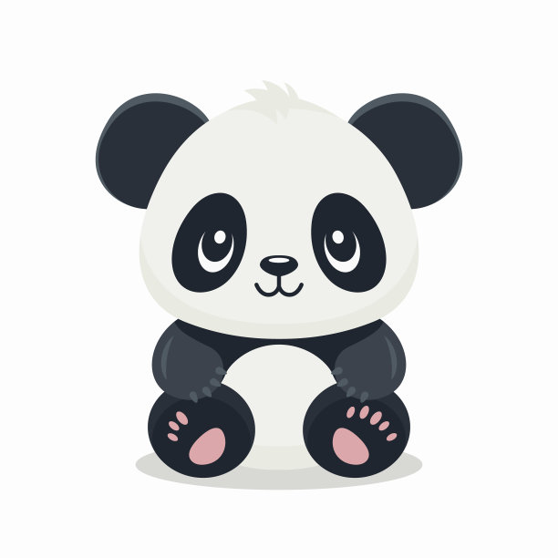 平面矢量可爱的卡通熊猫人物。有趣的微笑坐在前面的熊猫熊图片下载