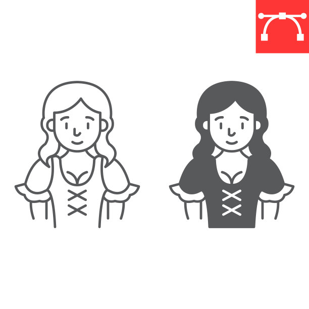 巴伐利亚女人的线条和字形图标图片下载