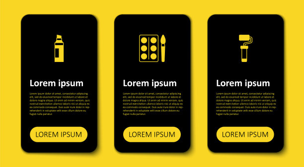 设置油漆辊刷，水彩颜料盒和记号笔。业务信息图表模板。向量图片下载