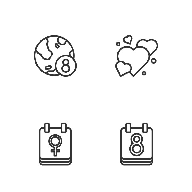 设定三月八日，国际妇女节和心脏图标的日历。向量图片下载