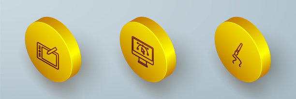 设置等距线图形平板，电脑与设计程序和油漆刷图标。向量图片下载