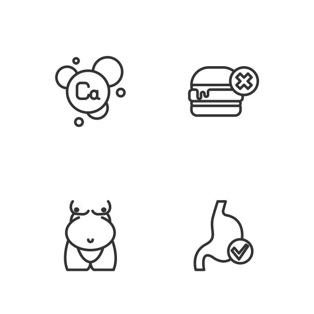 设定人体胃健康，肥胖，钙和不吃汉堡的图标。向量图片下载