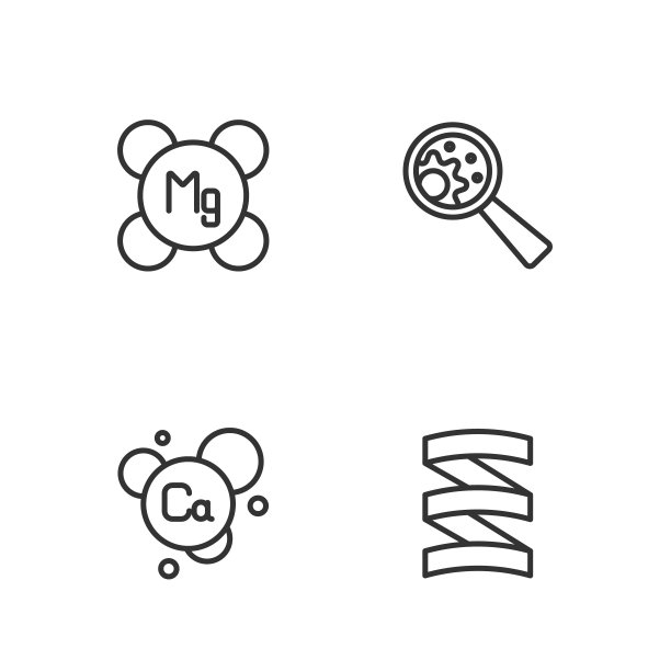 设定运动营养蛋白质，钙，镁和转基因图标。向量图片下载