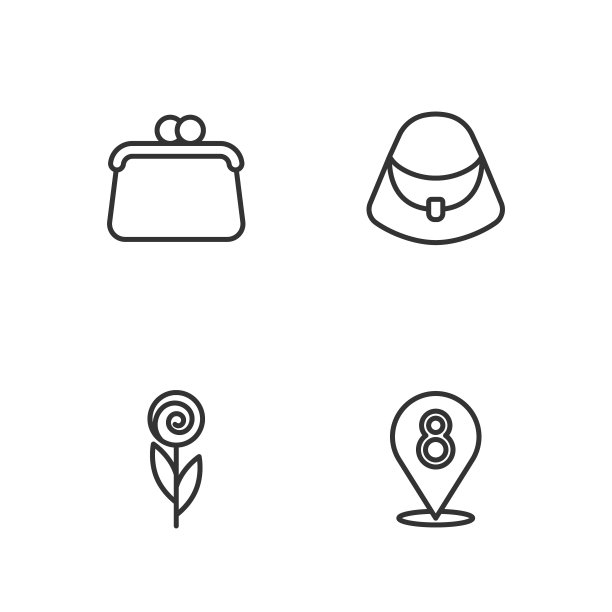 3月8号线，花，手袋和图标。向量图片下载