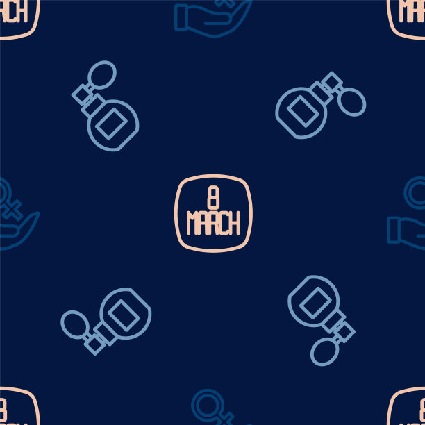 设定线女性性别符号，香水与三月八日无缝图案。向量图片下载