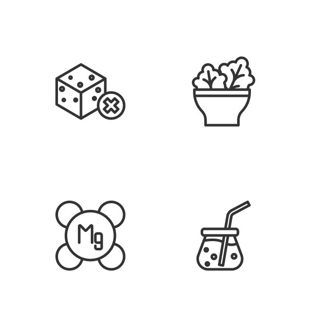 设线新鲜冰沙，镁，无糖和沙拉在碗图标。向量图片下载