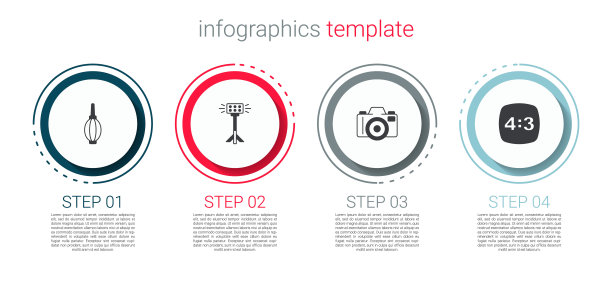 设置风机，软箱内工作室灯泡，照相机和相框4。业务信息图表模板。向量图片下载