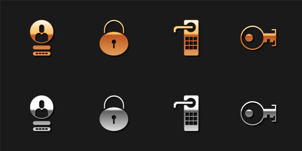 设置“创建帐户”界面、“锁”、“数字门锁”和“钥匙”图标。向量图片下载