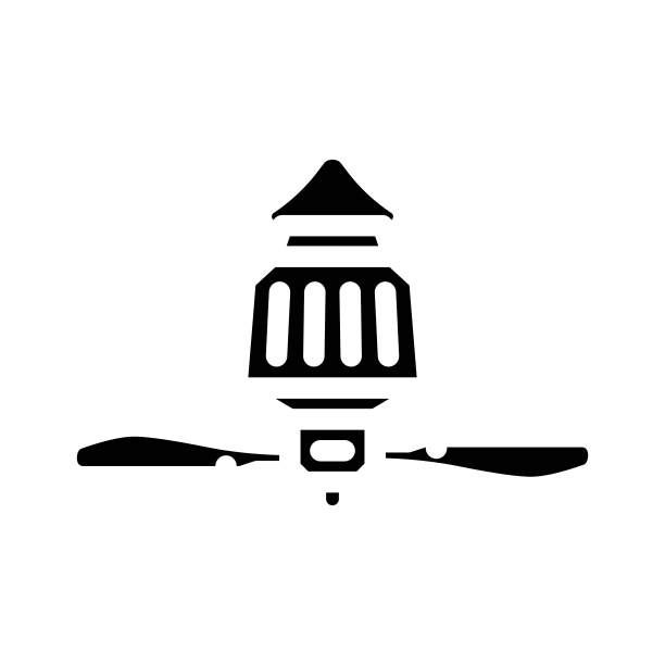 豪华野营帐篷风扇字形图标矢量插图图片下载