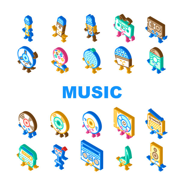 复古音乐派对复古图标集矢量图片下载
