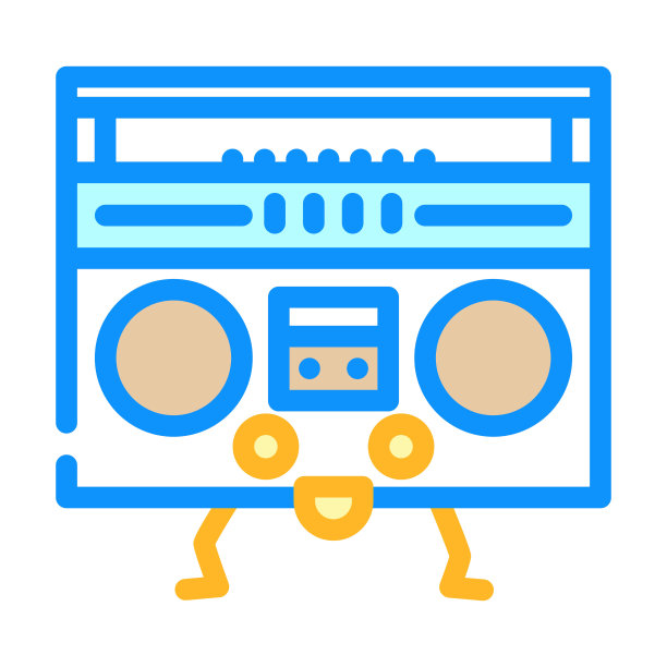 Boombox字符复古音乐彩色图标矢量插图图片下载