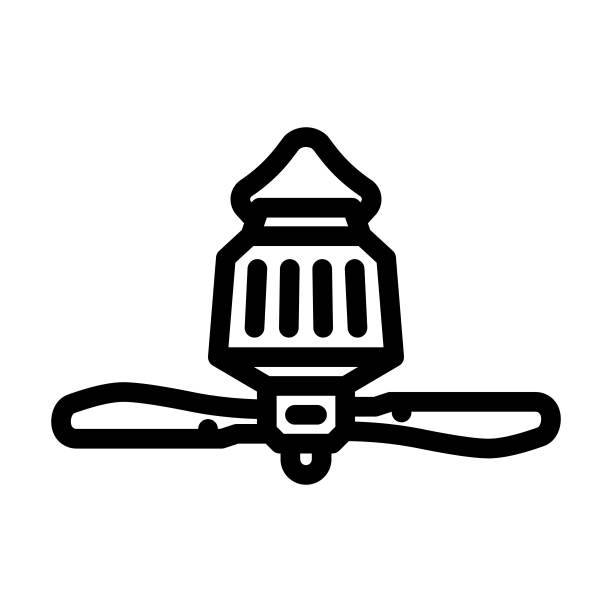 豪华野营帐篷风扇线图标矢量插图图片下载